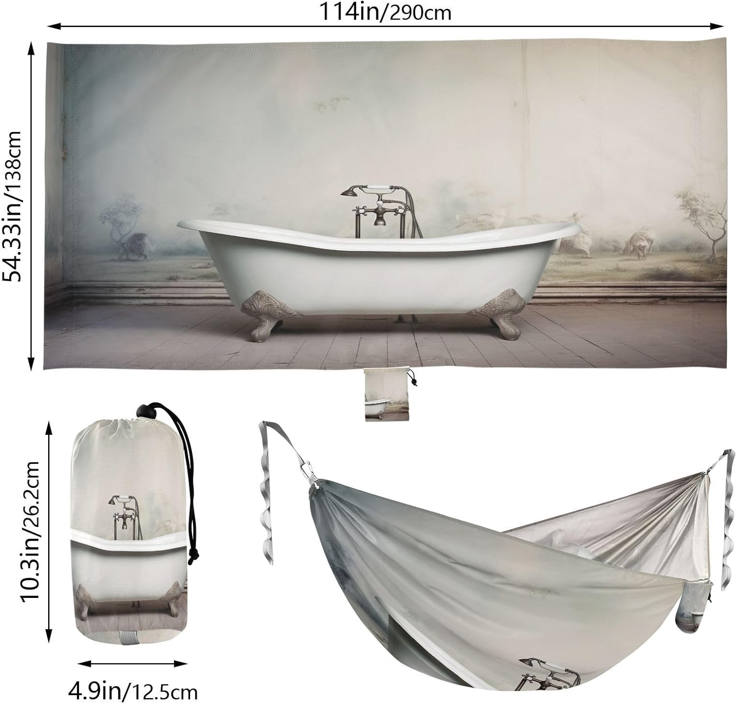 ATTX Vintage Bathtub Camping Hammock - Lightweight & Portable Hammocks, Heavy Duty 330lbs Capacity for Indoor, Hiking, Backpacking, Travel, Backyard, Beach#404