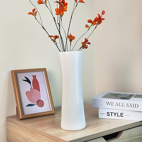 Miniatura 6 de Florero de cerámica blanca, jarrones modernos con textura alta de 12 pulgadas para granja, decoración del hogar, estante, centros de mesa,