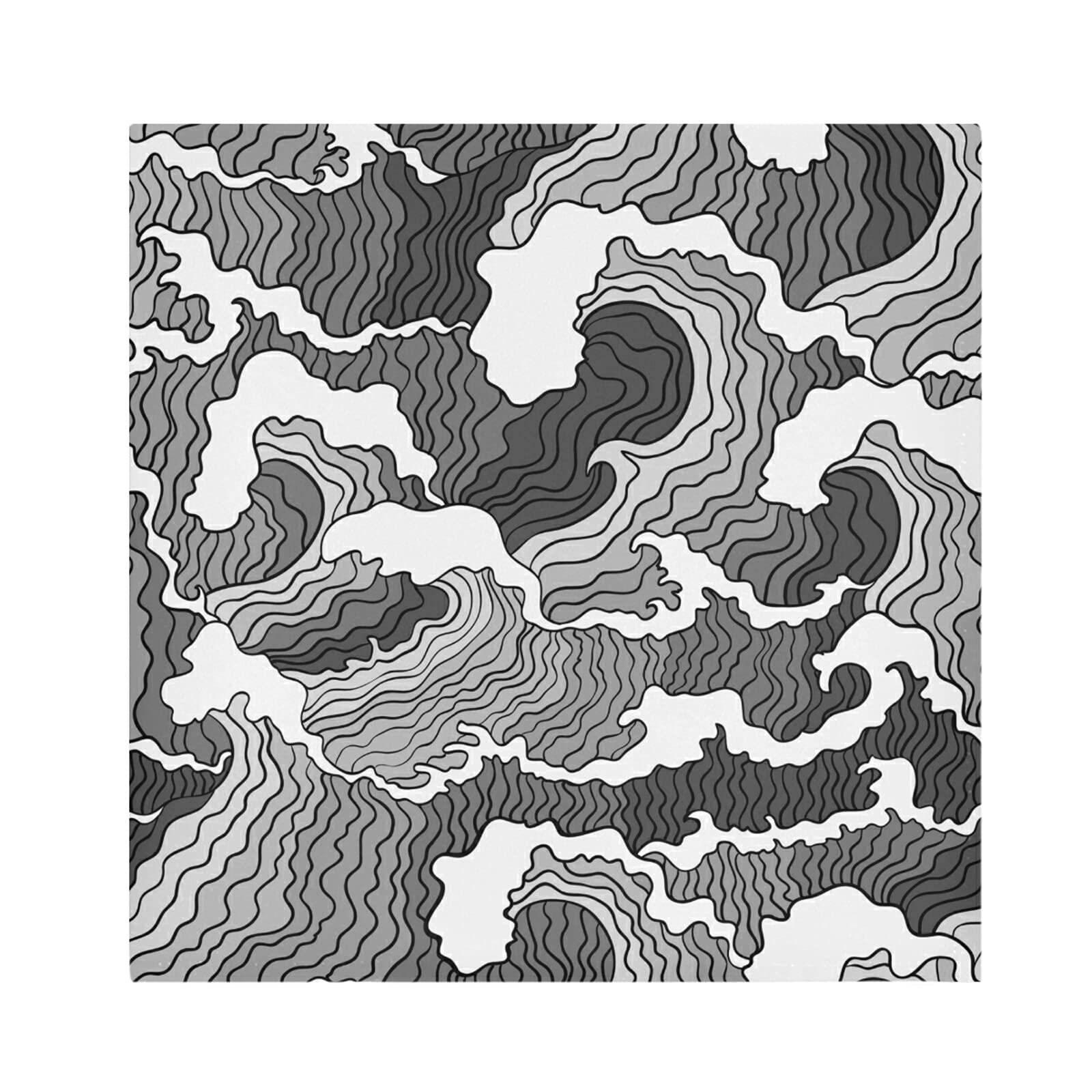 Poeticcity Multi 10 Japanese Abstract Black White Waves Seamless Pattern Dinner Cloth Napkin, Set Of 6 Oversized Reusable Table Napkins, Washable Premium Fabric With Hemmed Edges For Wedding Parties