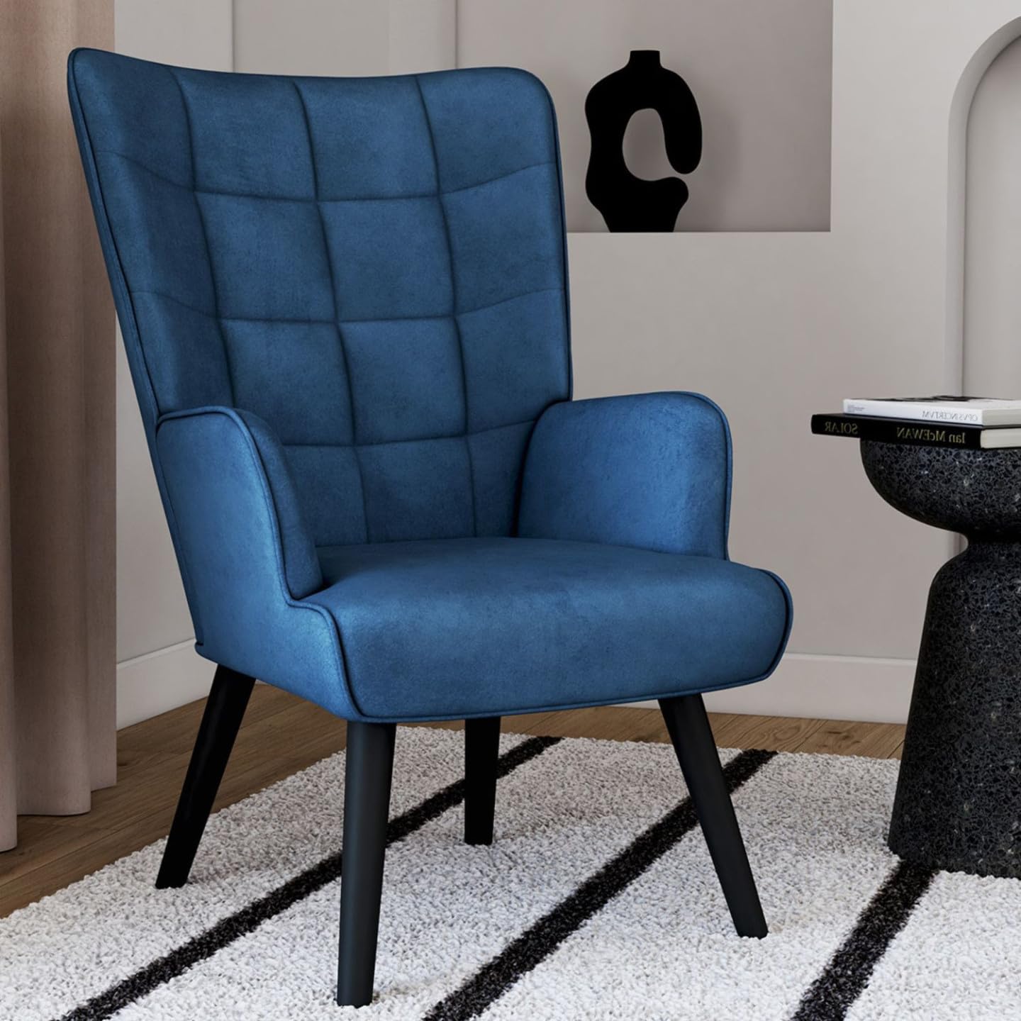 IDMarket - Fauteuil scandinave ANIA en Velours Bleu