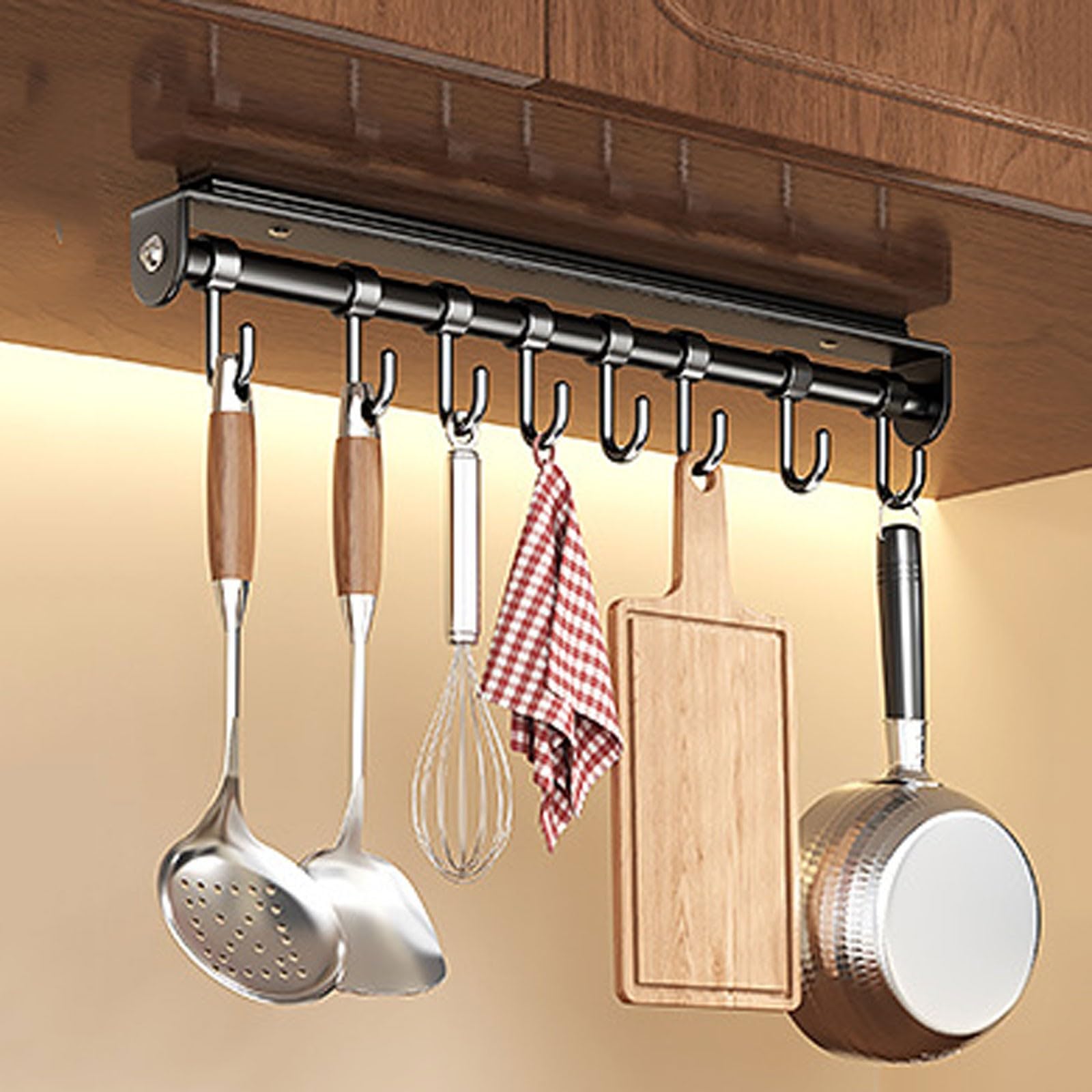 LHBM Hanging Pot Rack with Hook Pull Out Pot and Pan organizer Adjustable Pot Racks with Sliding Rail Storage Utility Rack Used for Kitchen Closet Cupboard Easy to install B,39CM