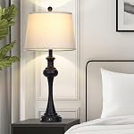 28.75" 3-Way Touch Control lampe de table moderne ensemble de 2 pour Salon, Lampe de chevet avec USB Ports A+C, Lampes de table noir du milieu du siècle, Ensemble de lampes de chevet, Tissu beige Shade Vintage Style Accent