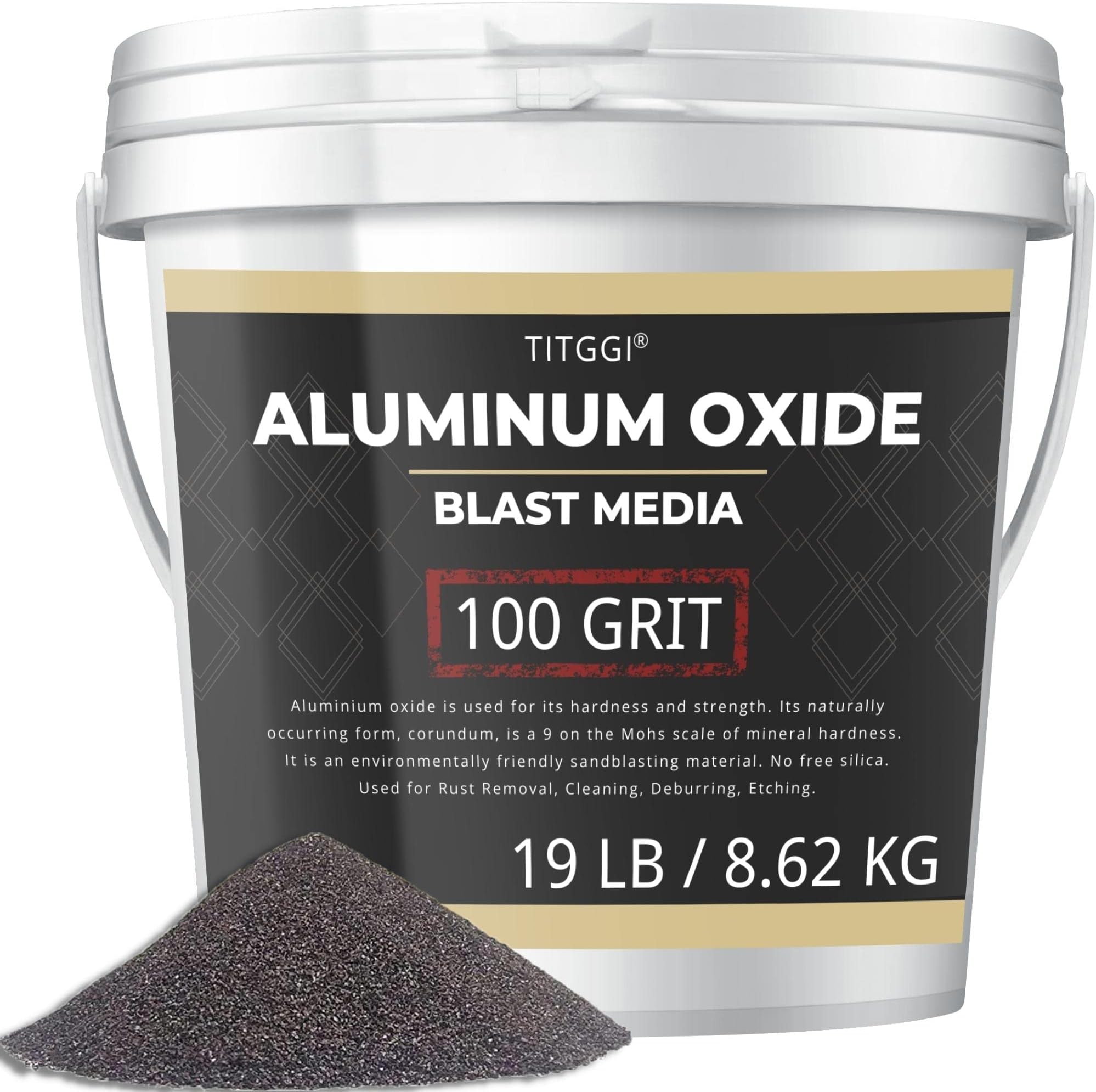 #100Grit Aluminum Oxide Blast Media (19LBS/8.6kg) - Premium Long-Lasting Sand Blasting Media, High Abrasive Force Sand Blaster Sand for Metal, Sandblasters, Blasting Cabinet, Blasting Guns - by TITGGI