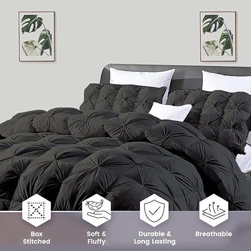 Miniatura 3 de Edredón plisado extra grande tamaño 136 x 120 pulgadas, relleno de edredón alternativo de plumón de algodón egipcio de 3 piezas con 8 pestañas en