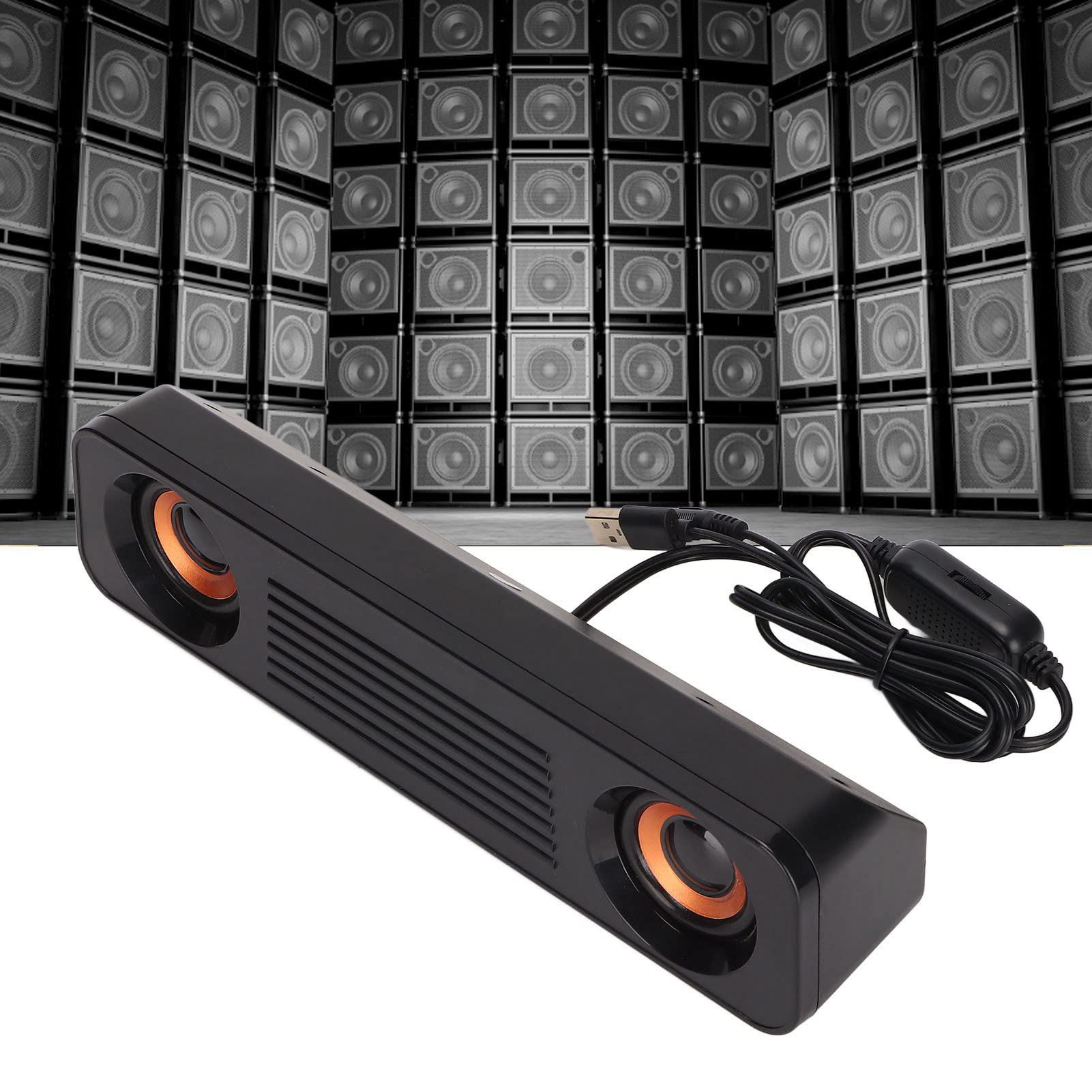 Tyenaza Wired Desktop Speaker, HiFi Stereo Subwoofer USB Powered 3.5mm Plug Portable Desktop Long Speaker for Home Audio TV Computer Tablet