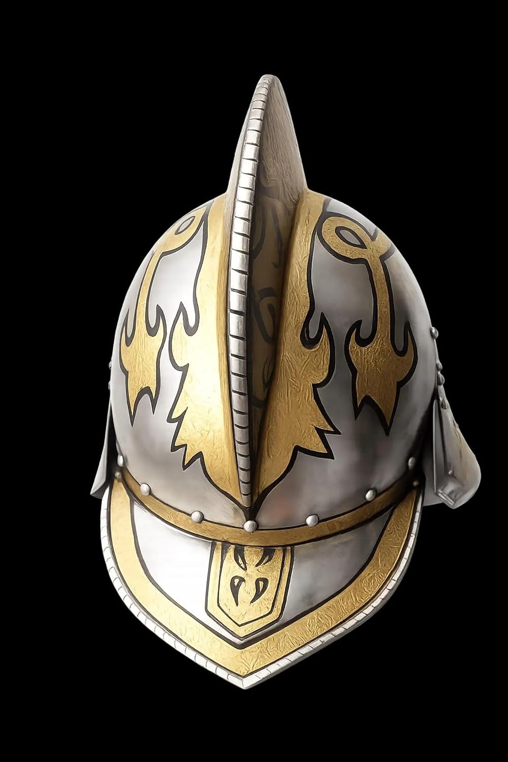 Medieval Knight Helmet, Steel with Gold Etched Engravings, Decorative Armor, Historical Collectible