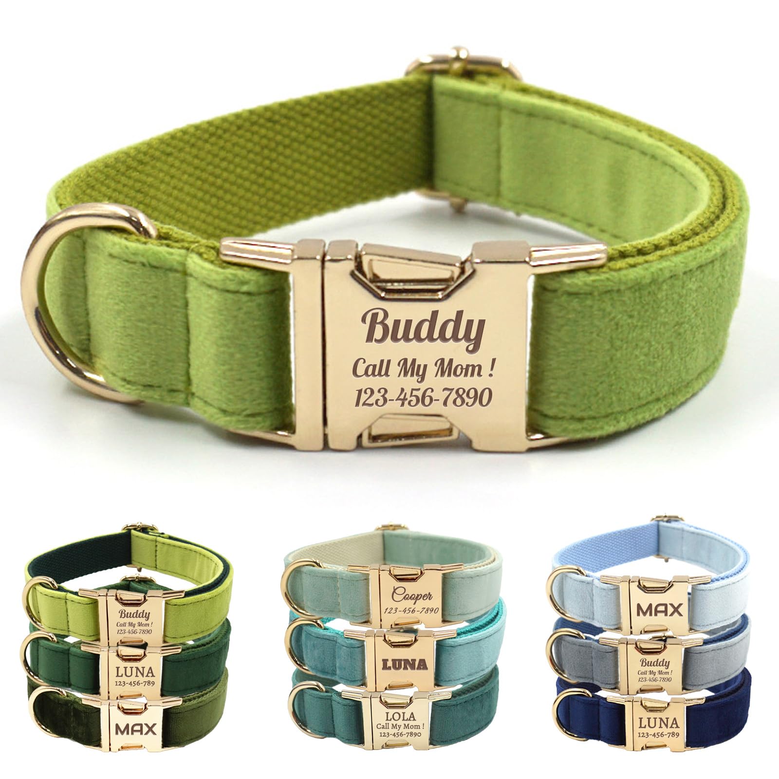 Collier personnalisé en velours jaune-vert XL pour les balades quotidiennes de votre chien