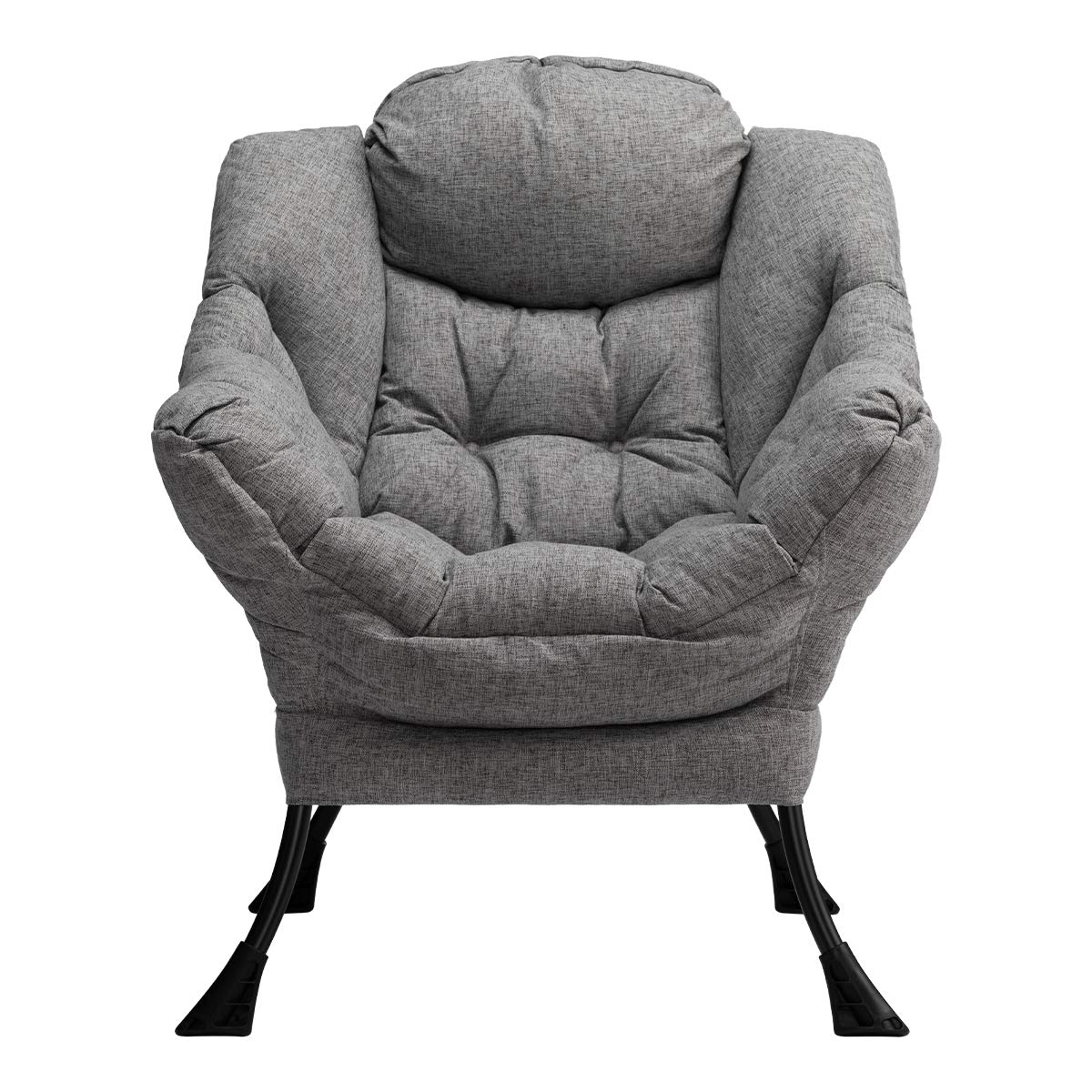 HollyHOME Modern Cotton Fiber Fabric Lazy Chair, Accent Contemporary Lounge Chair, Single Steel Frame Leisure Sofa Chair with Armrests and A Side Pocket, Thick Padded Back, Stale Grey