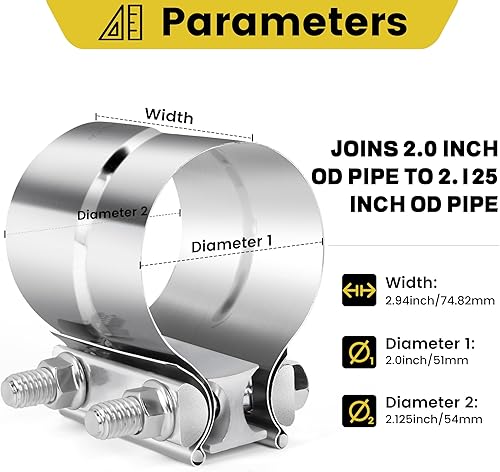 Miniatura 2 de 2 abrazaderas de escape de 2.0 pulgadas, junta a tope de acero inoxidable 304, abrazadera de banda de regazo de acero inoxidable para tuberías