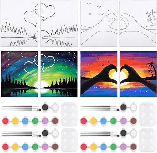Vista 33 de VOCHIC Paquete de 4 kits de fiesta de 8 x 10 pulgadas, kit de pintura de lienzo predibujado para pintura para adultos, suministros de pintura