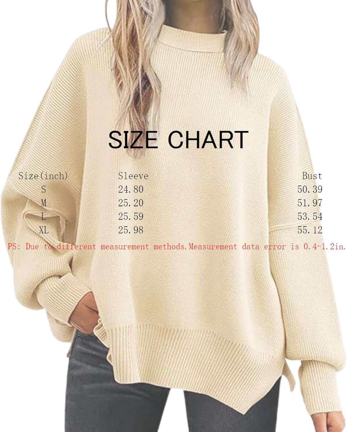 2025 Fall Womens Oversized Batwing Sweater Fashion Crew Neck Knit Side Slit Cozy Fall and Winter Pullover Sweater - Image 7