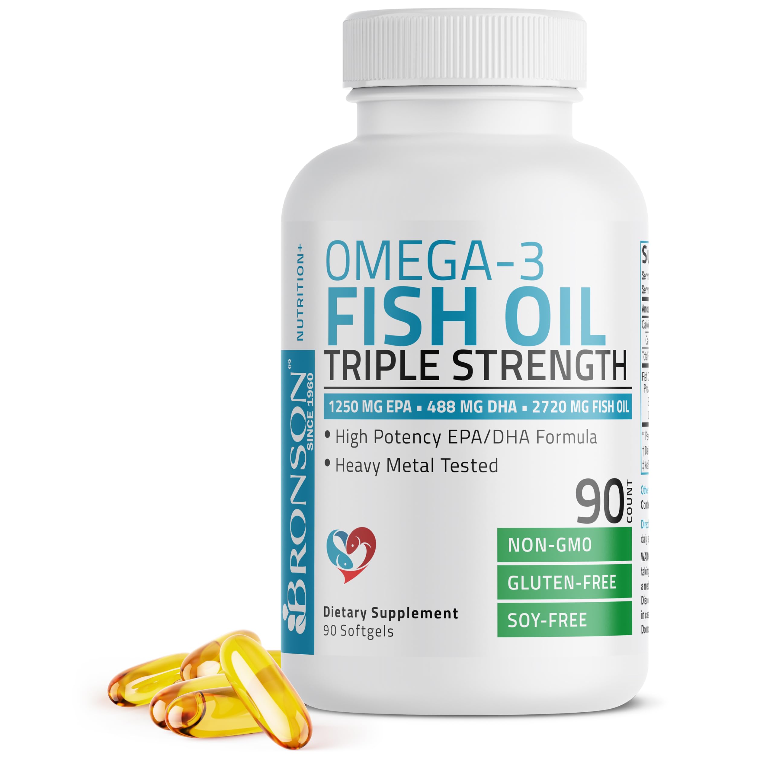 Bronson Omega-3 Fish Oil High EPA/DHA Triple Strength 2720 mg, 90 Softgels 90 Count (Pack of 1)