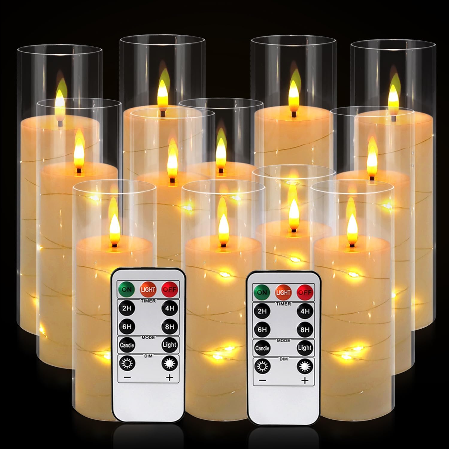 Confezione da 12 candele senza fiamma tremolanti color avorio, diametro 2,2 x altezza 12,7 cm, 15,2 cm, 17,8 cm, funzionamento a batteria, con telecomando, candele a LED bianche con stoppino