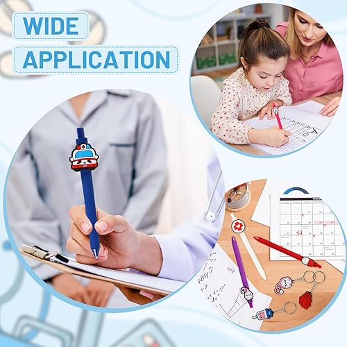 Miniatura 5 de Whaline Paquete de 10 bolígrafos de enfermera, juego de regalo de agradecimiento, bonitos bolígrafos retráctiles, llaveros con bolsas de organza,