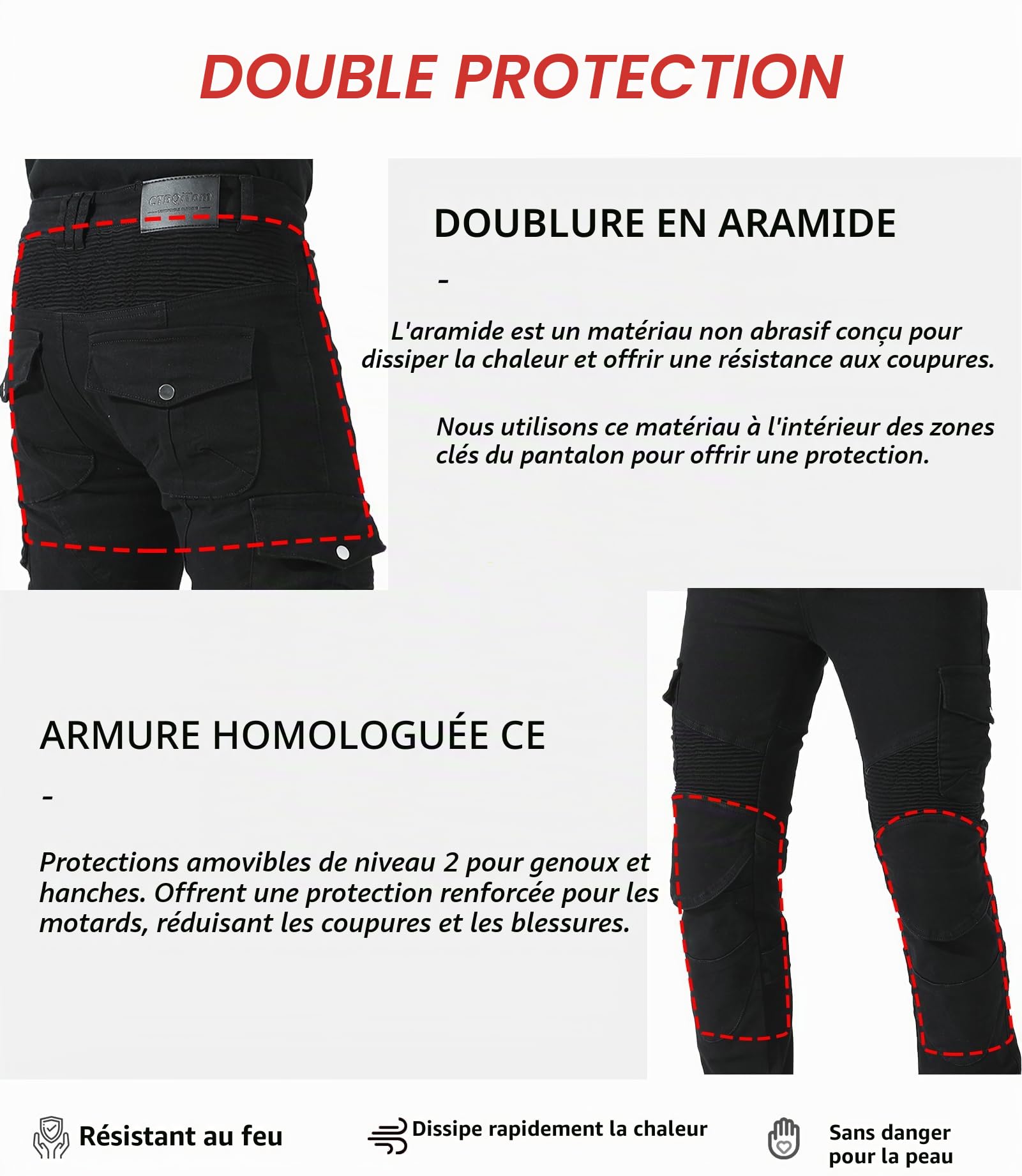 CTBQiTom Pantalons de Moto pour Hommes avec Doublure de Protection en aramide Pantalon de Moto avec Armure CE Amovible