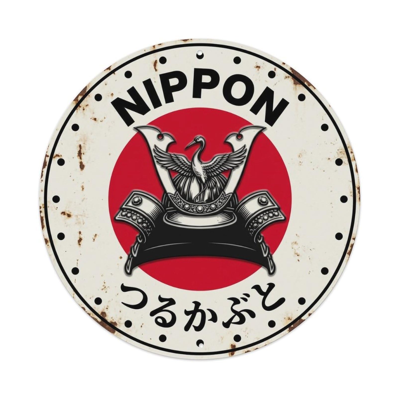 Crane Helmet Nippon Warrior Armor Rustic Metal Tin Sign