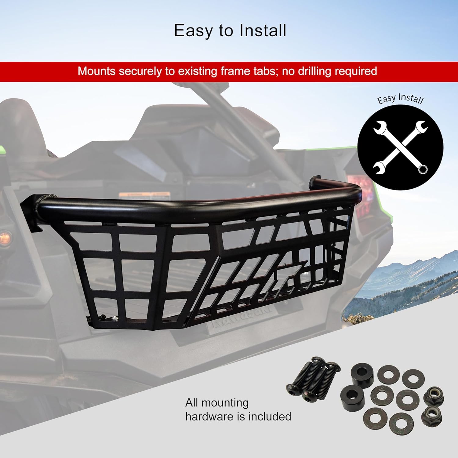 Tusk UTV Cargo Barricade Black Powder Coated Cargo Bed Extender Compatible with Kawasaki Teryx KRX 1000 2020-2026/KRX4 1000 2023-2026