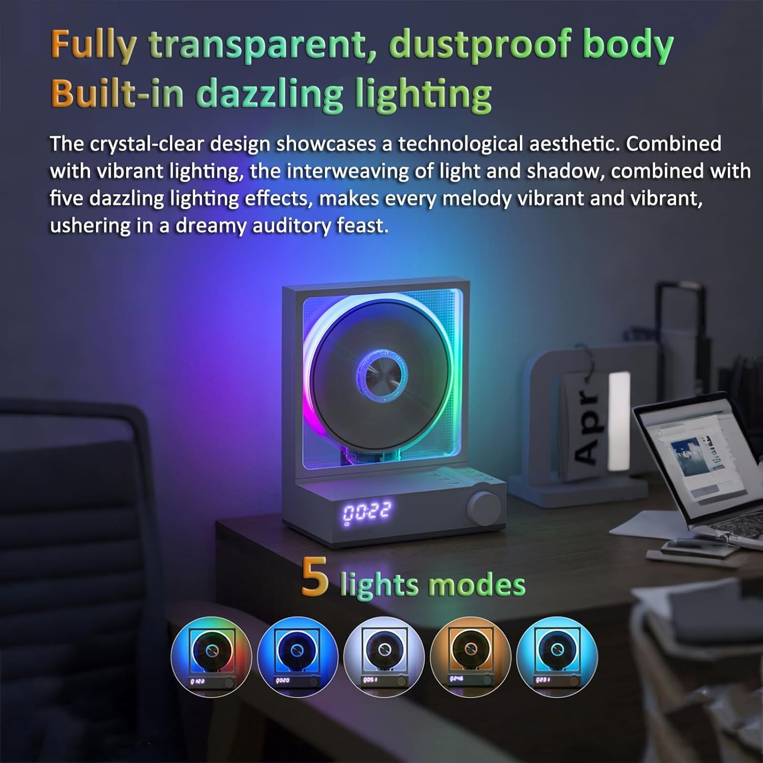 Lettore CD portatile Bluetooth con telecomando, 10 ore di autonomia, luci RGB, supporta CD MP3 WMA, ideale per la decorazione della casa e gli amanti della musica