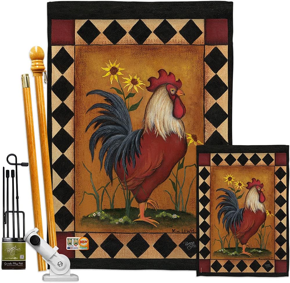 Rooster House Flag Animals Barnyard Animal Cow Horse Farmhouse Pet Nature Farm Creature Small Decorative Gift Yard Banner Made In USA 28 X 40