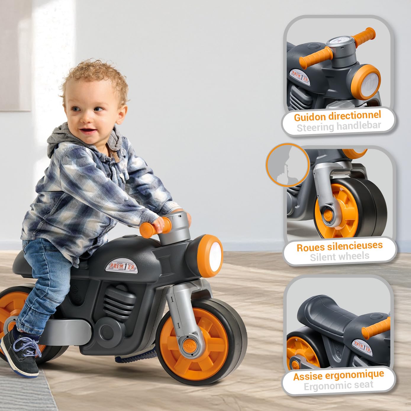 Falk Laufrad Motorrad ab 1 Jahr I Kinder Laufrad & Motorrad Spielzeug mit Hupe & leisen Rädern I Robustes Kinderfahrzeug aus recyceltem Kunststoff I Geschenk zum 1. Geburtstag