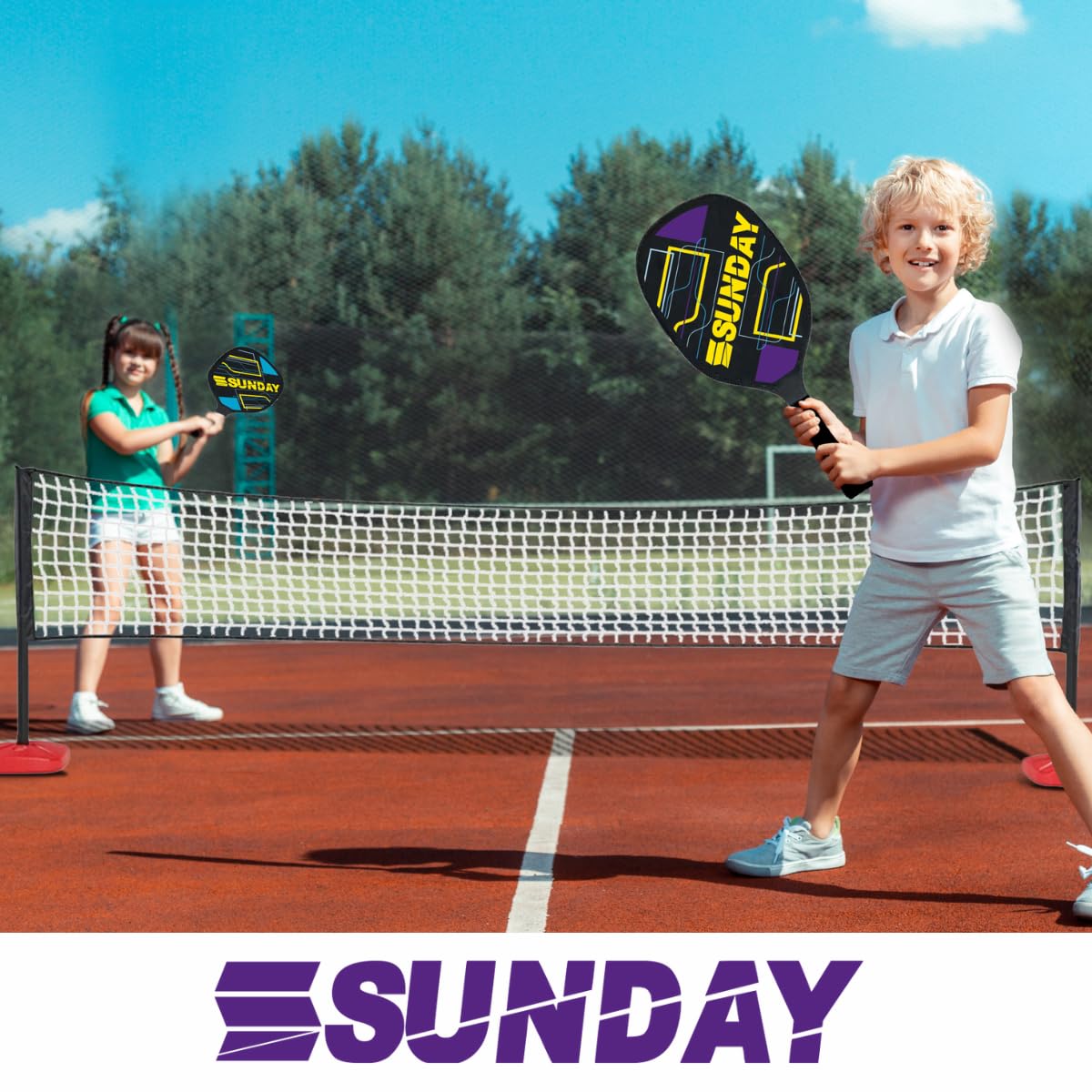 ODS - Sunday, Racchettoni Set Campo Gioco per Giocare in Coppia, con Set Racchette, Pallina di Gomma, Rete Divisoria e Borsa Trasporto, Età Consigliata 5+ Anni