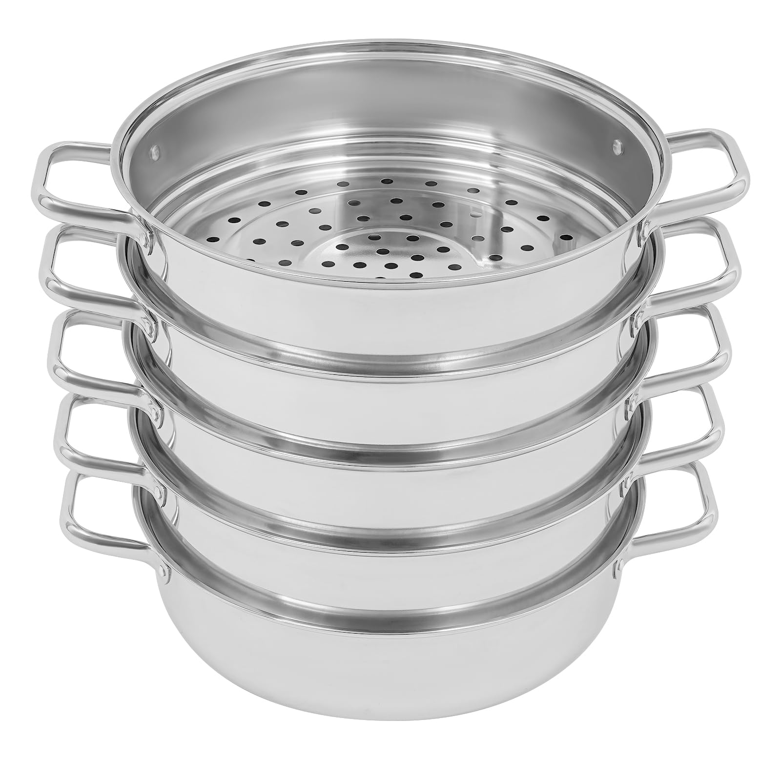 Cottura a vapore a 5 ripiani, in acciaio inox, Ø 32 cm, fornello a vapore con coperchio in vetro, pentola per piani cottura a induzione, fornello a gas, argento
