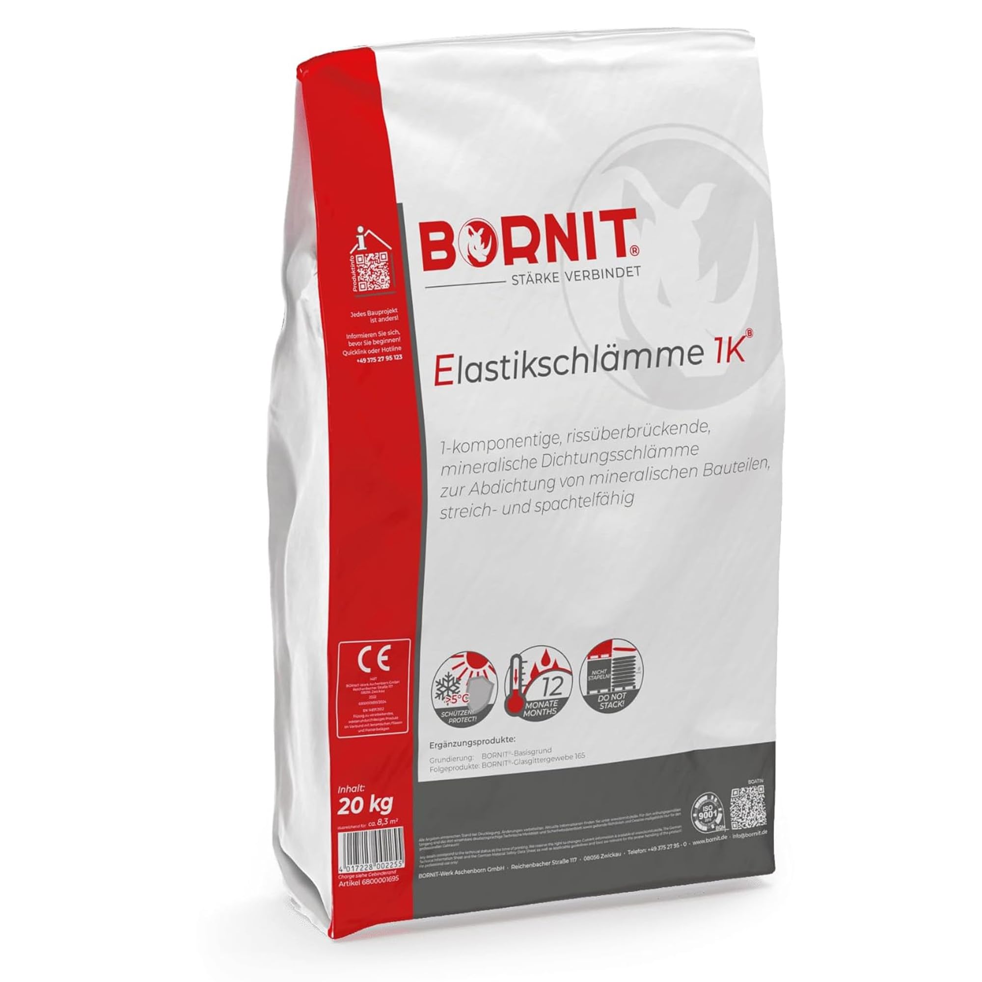 BORNIT Elastikschlämme 1K, 20 kg zementgebundene umweltschonende Abdichtung | wasserdicht und rissüberbrückend, für Sockelbereiche, Terrassen, Balkone, Wassertanks