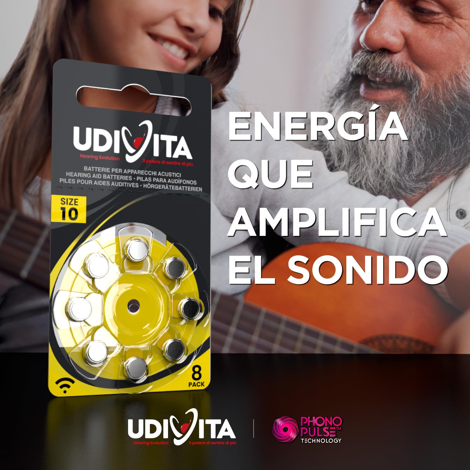 120 Pilas para Audífonos Tamaño 10 Udivita PR70 (Amarillo) Zinc-Aire Hearing Evolution - 15 Blísteres de 8 Pilas