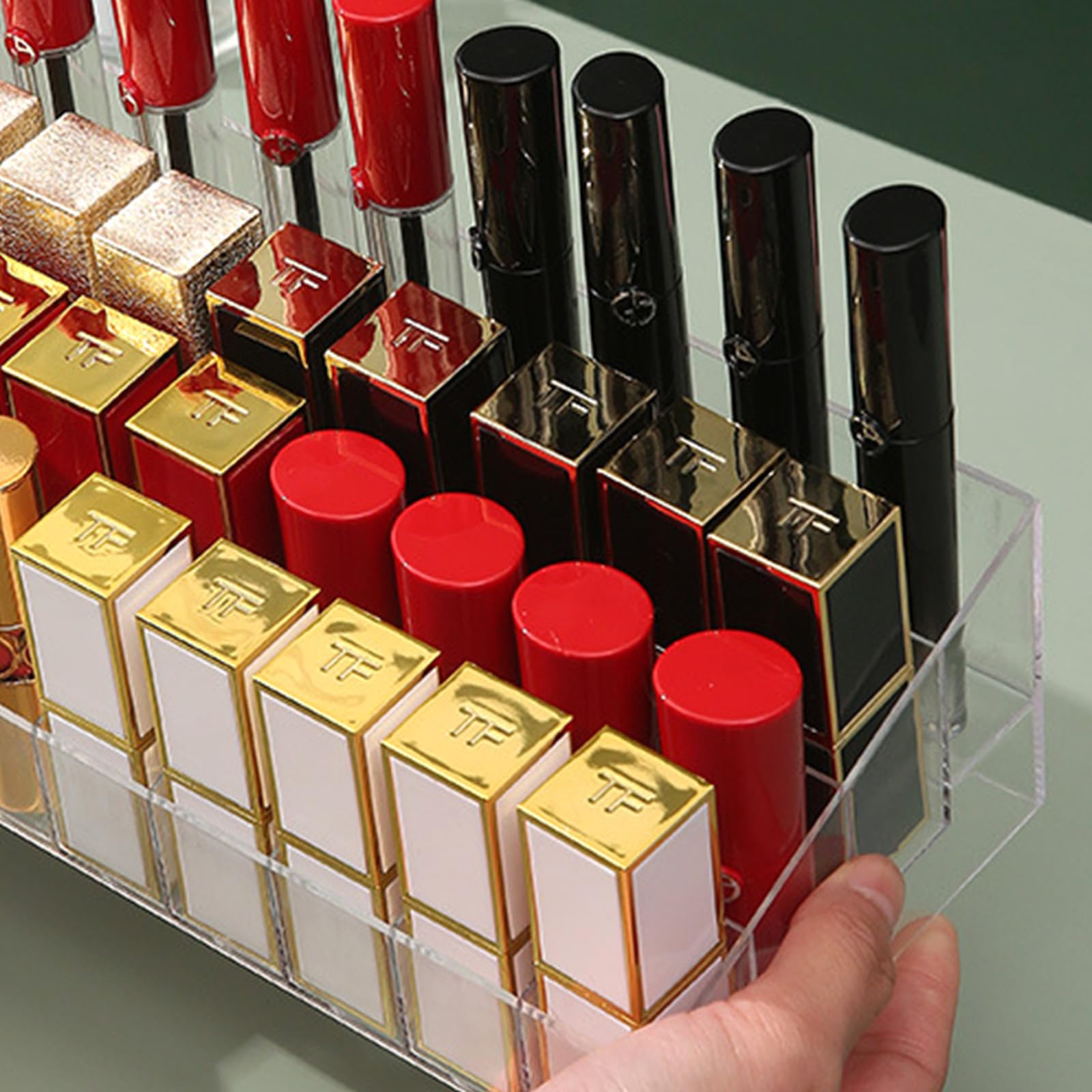 Lippenstift Organizer 40 Fächer Lippenstift-Halter Transparent Lippenstifter Aufbewahrung Acryl Lippenstifthalter Lippenstifte Ständer Kosmetik Organizer Tablett für Lipgloss, Lippenstifte, Nagellack Kosmetik
