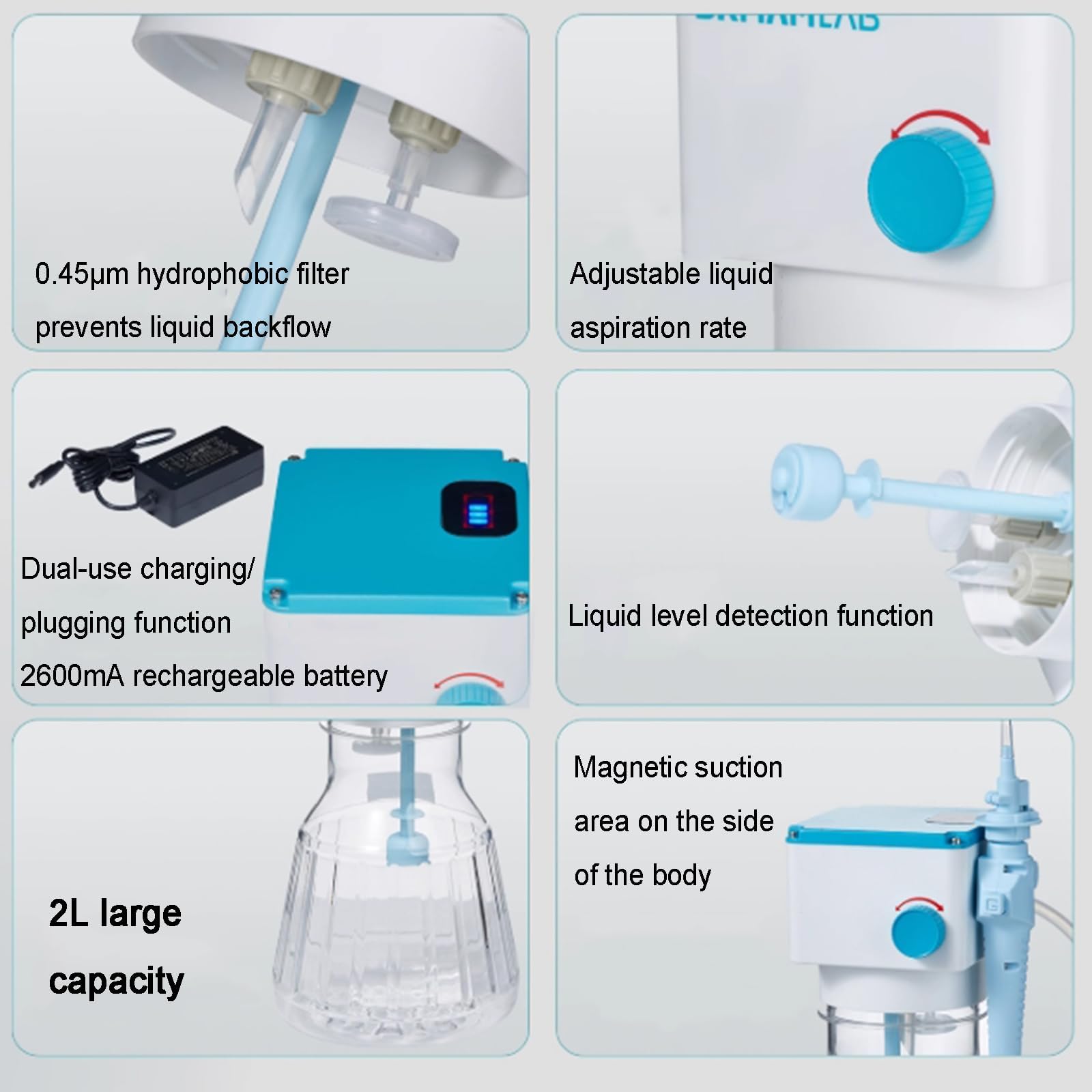 Laboratoryjny recykling cieczy, aspirator próżniowy 2 l z filtrem hydrofobowym 0,45um, sterowanie pedałem nożnym/pokrętłem, regulowana prędkość do użytku edukacyjnego