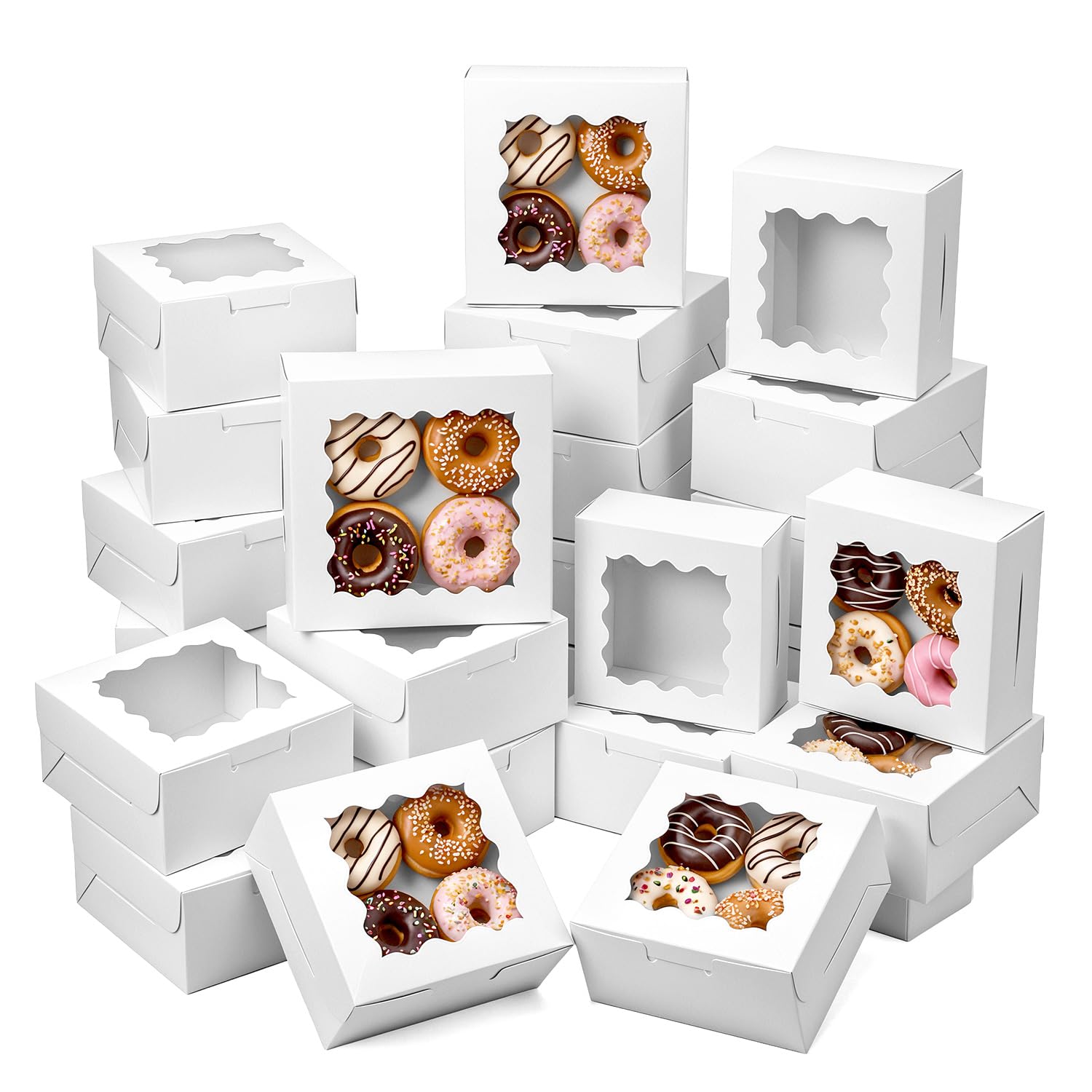 Qwork White Qwork® 30Pcs 10.2X10.2x6.7cm Bakery Box With Window,For Gift,Cookie, Muffins