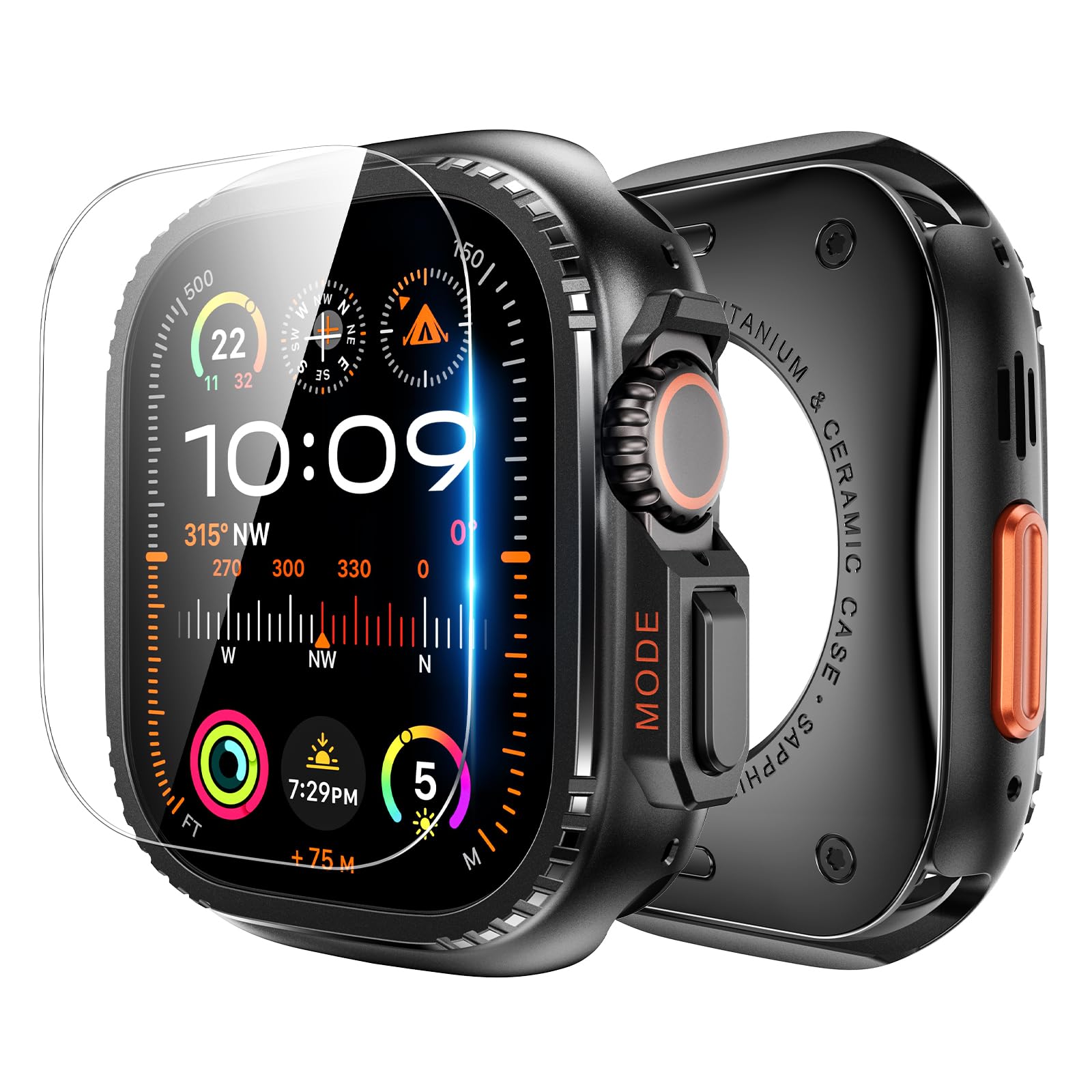 Goton Metal Case for Apple Watch Ultra 3/2/1 49mm Screen Protector, Rugged Bumper Tempered Glass with Back Cover Compatible with 2025 Ultra3