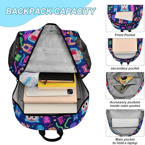 Miniatura 4 de Neon Owl Colorful Dark Blue Book Bags Para Niños Con Bolsa De Almuerzo Mochila Escolar Niños Con Lonchera 9-10 años mochilas y loncheras escolares