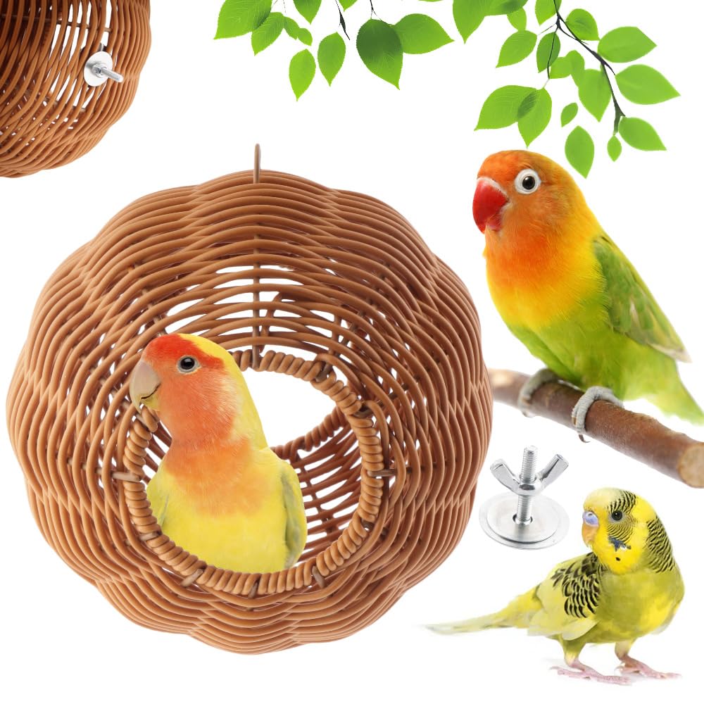 VTurboWay Rattan Vogelnest Kaufest Nest Haus Papagei Eier Lege- und Brutnest für Vogel Papagei Nymphensittich Wellensittich Finken Kanarienvogel (Doppeleingang)