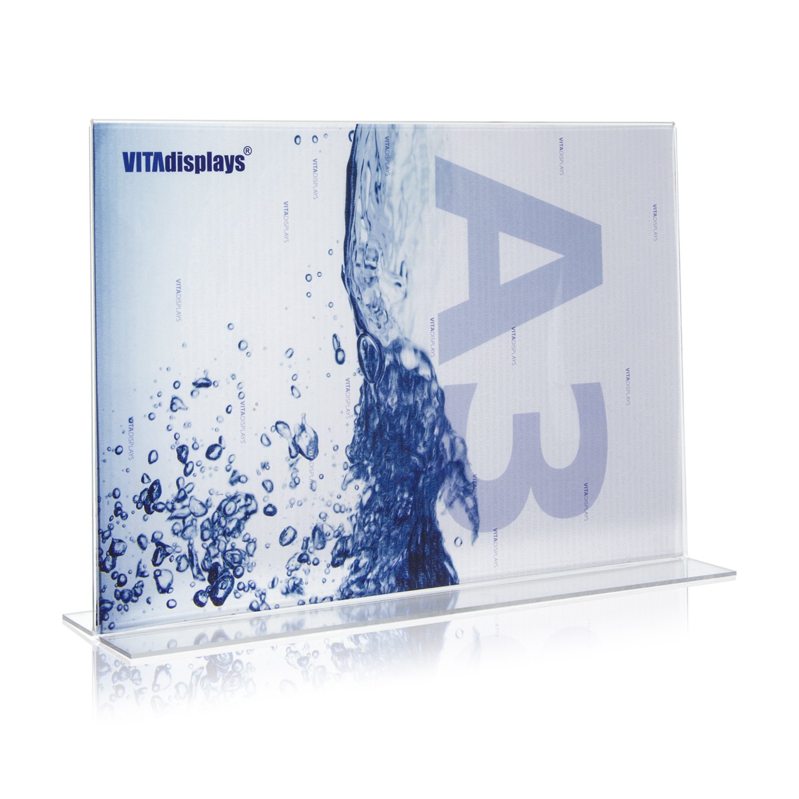 DIN A3 Werbeaufsteller/T-Ständer/T-Aufsteller im Querformat/Tischaufsteller aus original PLEXIGLAS®