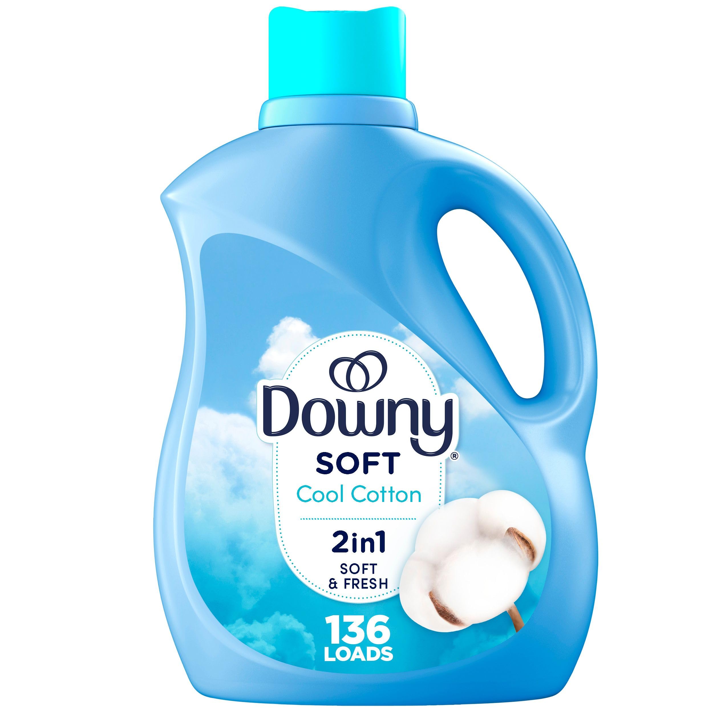 Downy Soft, 2 in 1 Soft and Fresh Liquid Fabric Softener, Cool Cotton, 100 fl oz, 136 Loads, Fabric Conditioner Liquid provides softness and freshness for fabrics