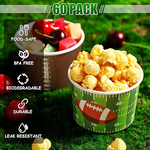 Miniatura 4 de 80 unidades de suministros de fiesta de fútbol, cuencos de 9 onzas, cuencos de fútbol para el día del juego, tazas de papel, cuenco de papel