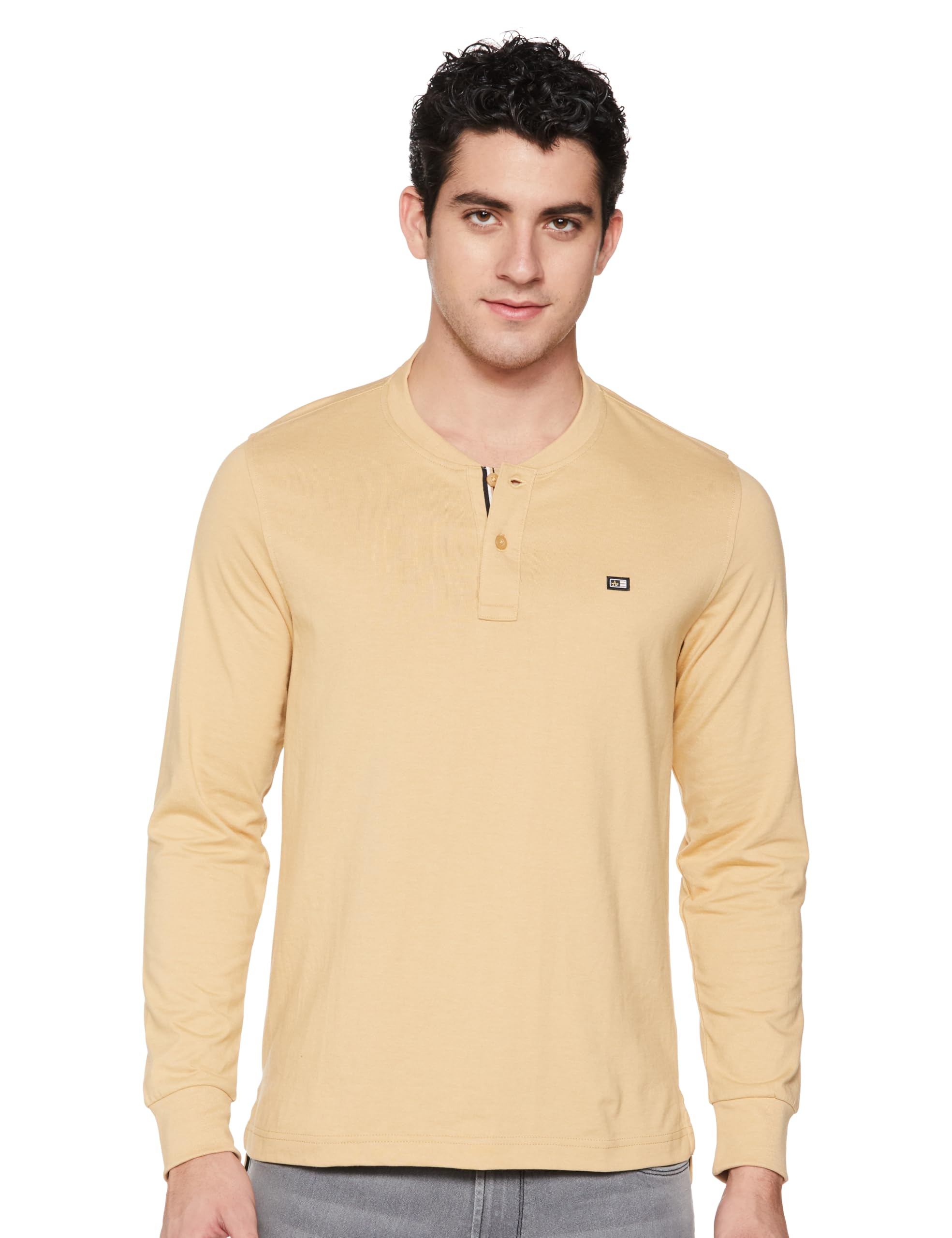 Men's Solid Full Sleeves Regular Fit Henley Neck Cotton T-Shirt