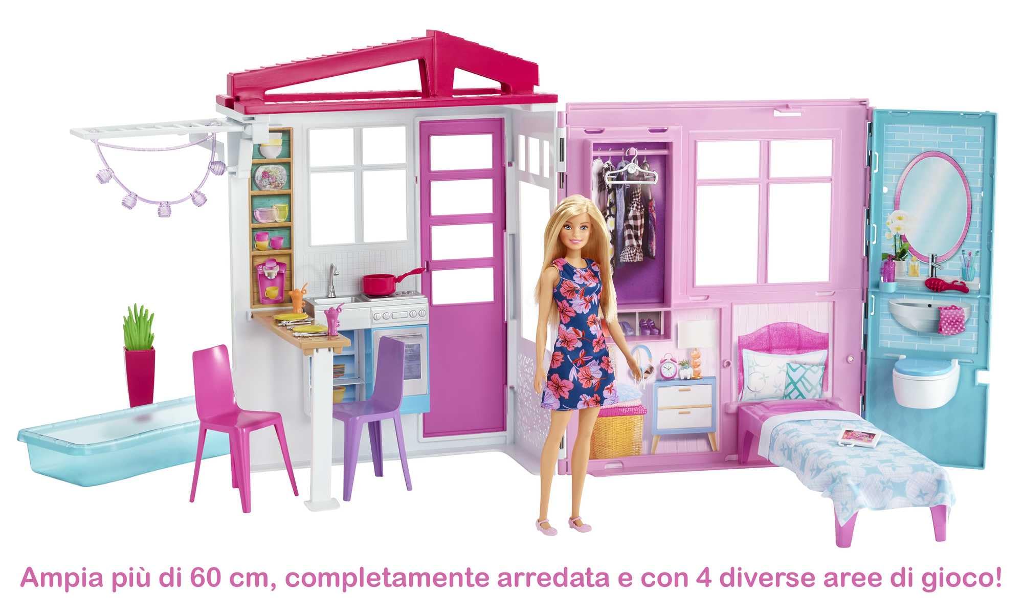 Barbie ​Loft con Bambola, Casa a 1 Piano, Portatile con Piscina e Accessori, Giocattolo per Bambine da 3 + Anni, Packaging Online, GWY84