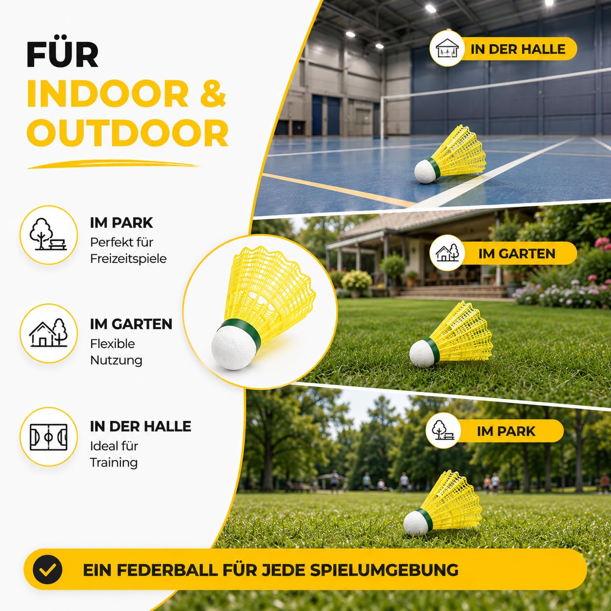 Volantes amarillos para bádminton entrenamiento competición exterior interior