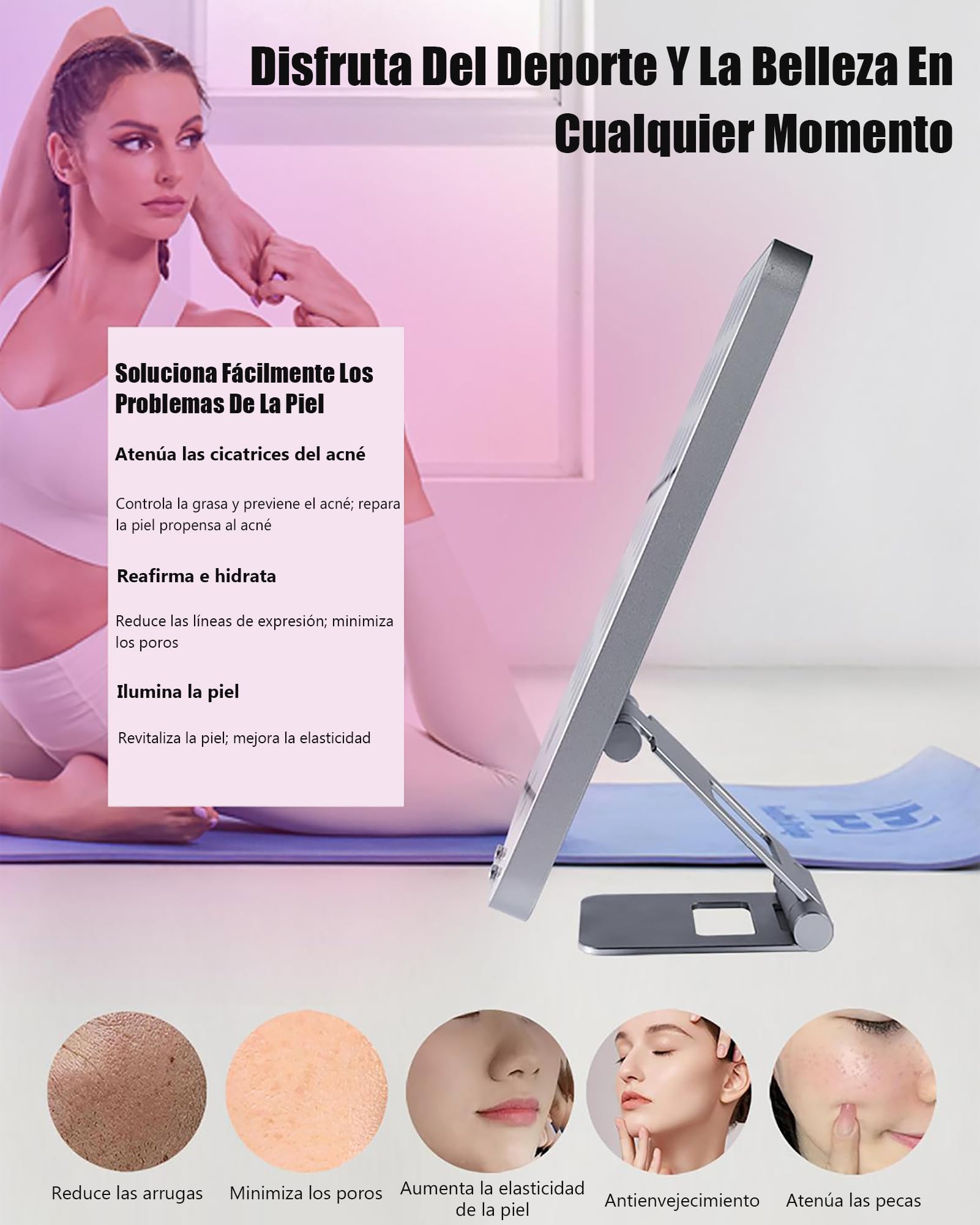 GOURIXIN Panel De Terapia De Luz Roja LED para El Rostro, Dispositivo De Terapia De Luz Roja Infrarroja Cercana De 460 Nm/595 Nm/660 Nm/850 NM, con Soporte Y Gafas Protectoras