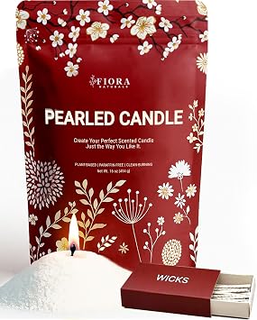 Fiora Naturals Pearled Candle Sand with Wicks 1 Lb Sand Wax Beads & 20 Cotton Wicks DIY Refillable Candle Making Kit, Long-Lasting, Smoke-Free, Clean Burning Snow Candles