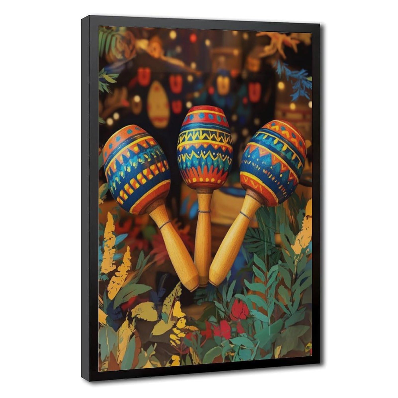 Lxwnze Black Frame-Style Festive Mexican Maracas Art Canvas Poster For Dorm Room Decor Gift