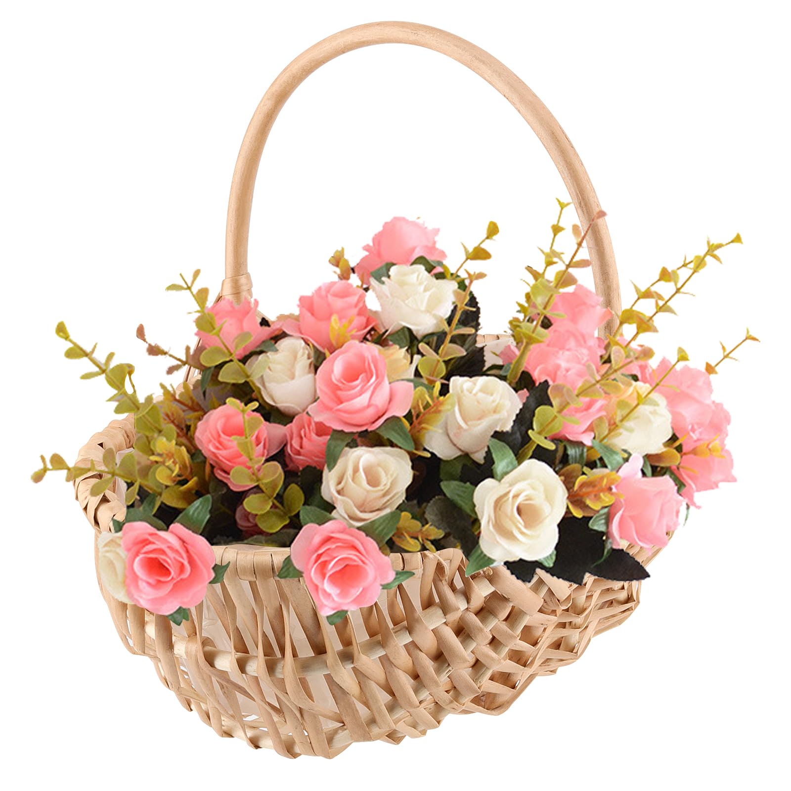 Lot de 2 paniers en osier avec poignée, doublure en plastique, panier de fleurs pour le shopping et le mariage pour décoration de fête à la maison