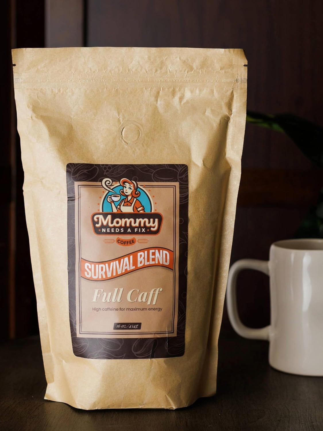 Mommy Needs A Fix Full Caff Whole Bean Coffee | 100% All Natural Arabica Beans | Medium Roast | Pregnancy & Breastfeeding Friendly | Roasted in the USA | 1 lb