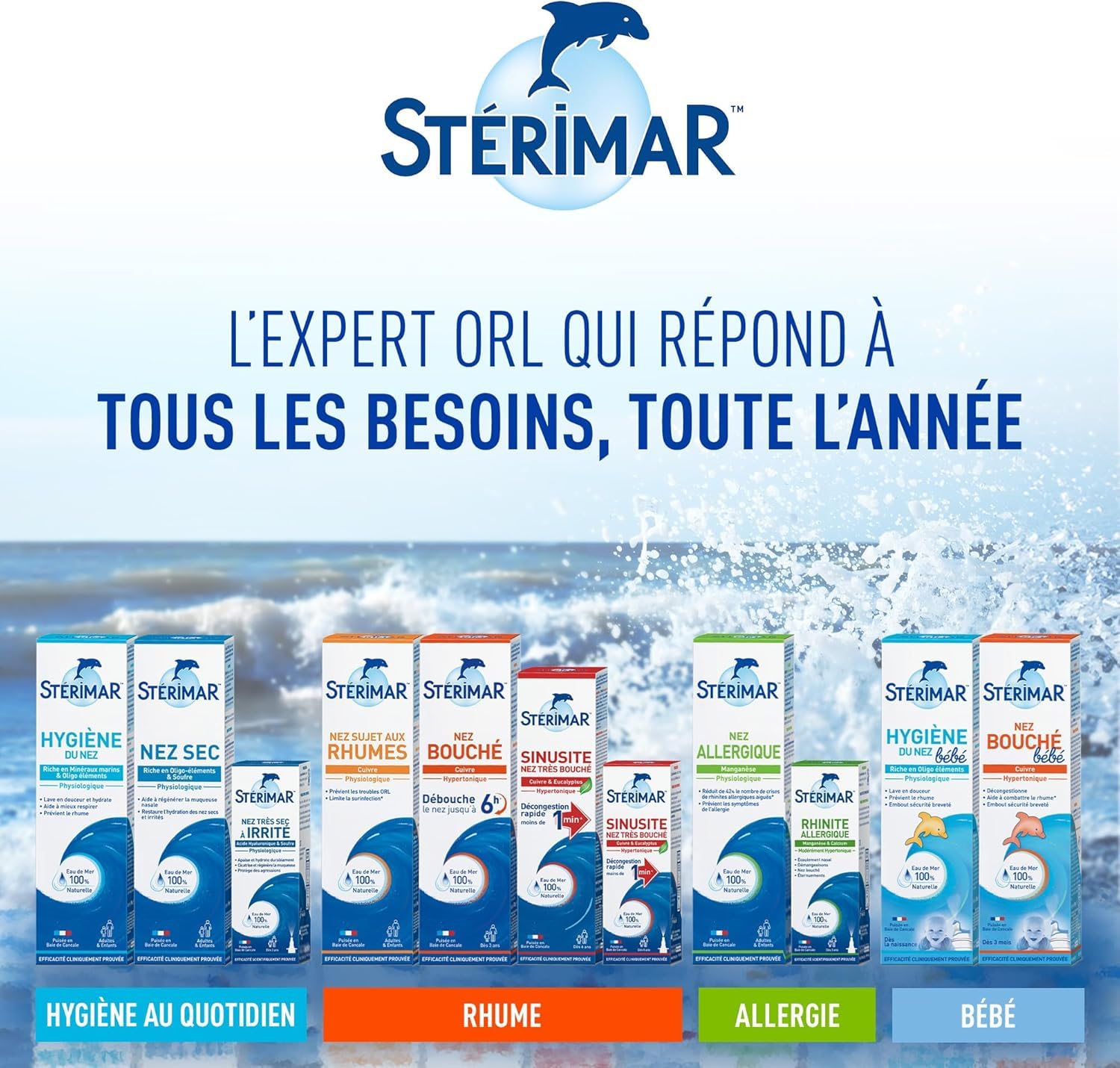 STÉRIMAR Nez Sujet aux Rhumes - Spray Nasal Prévention Rhumes et pathologies ORL, à l'Eau de Mer 100% Naturelle & Cuivre, Formule Physiologique, 100 ml