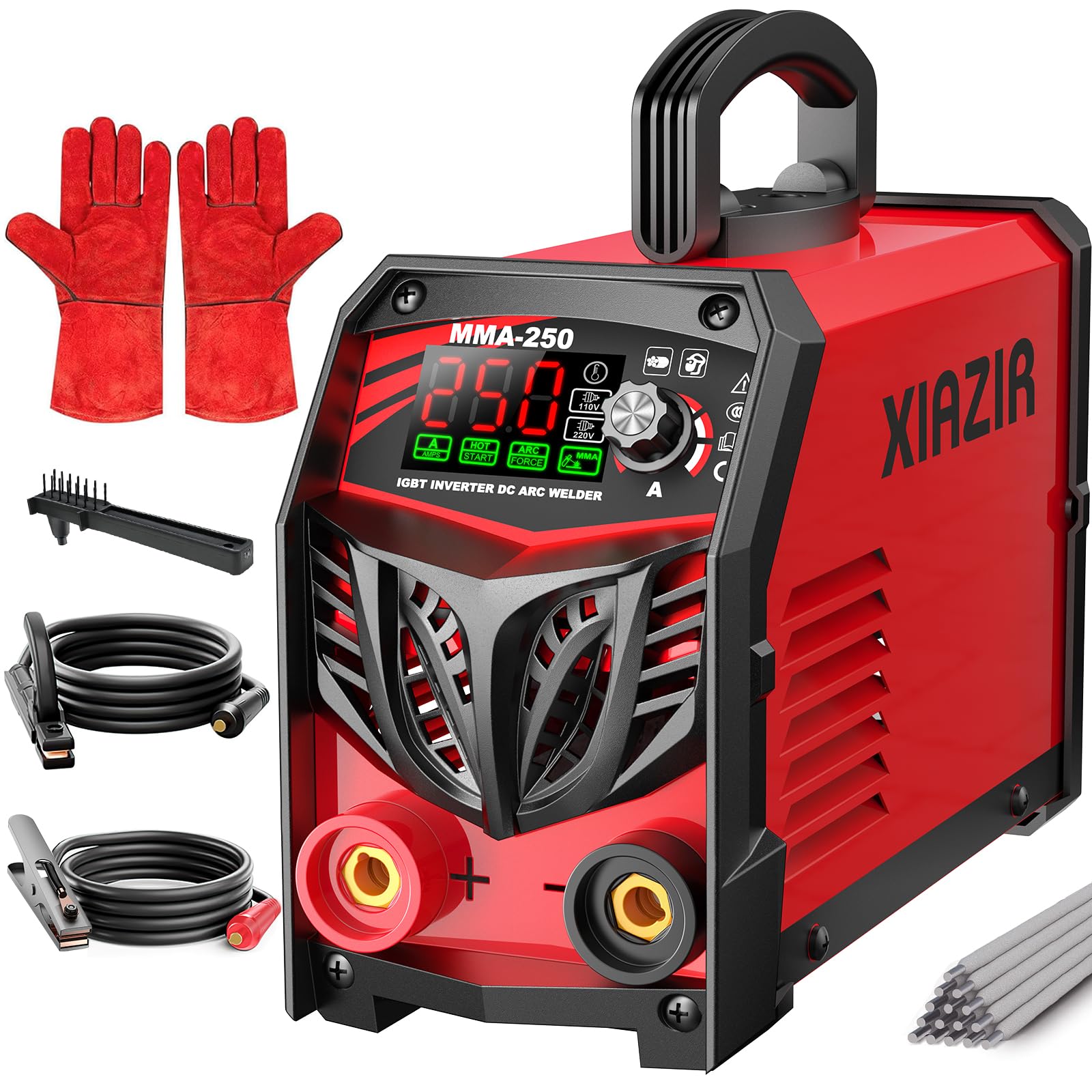 Soldador ARC 250A 220V con pantalla LED, soldadora portátil IGBT con Hot Start, Arc Force & Anti-Stick, kit completo para bricolaje, taller y granja