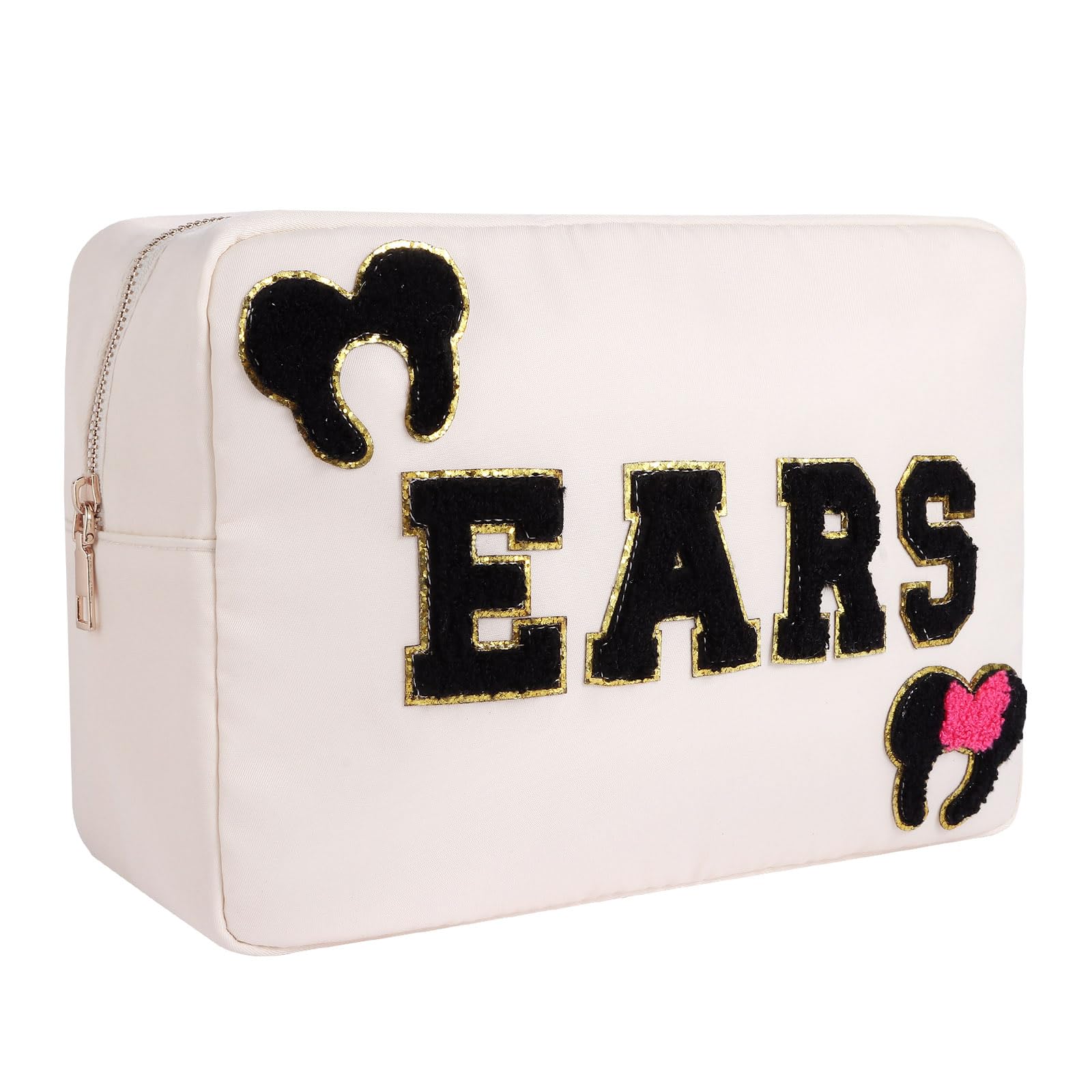 Dealkion Headband Holder Organizer Headband Storage Mouse Ear Holder Bag Hair Accessories Organizer Chenille Letter Makeup Bag Park Travel Essentials