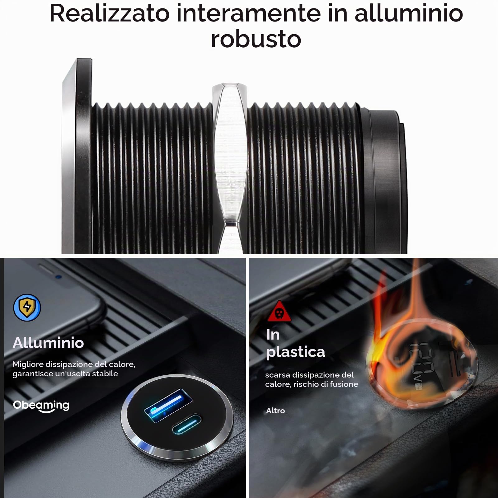 Presa USB 12V Camper, Alluminio 24W Dual Presa USB Tipo C PD 3.0 QC 3.0 USB Porta Caricatore per Roulotte Barca Camion Auto, Carica Rapida (Piccolo 2)