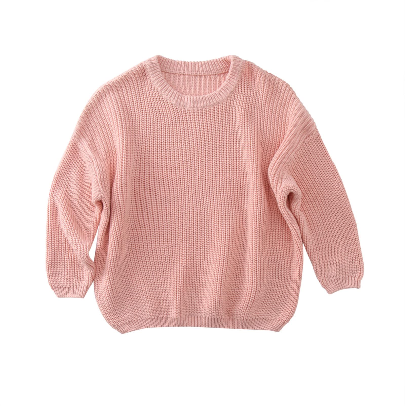 RNTOP Toddler Baby Boy Girl Knit Sweater Solid Long Sleeve Pullover Tops Crewneck Soft Warm (Pink, 6-9 Months)